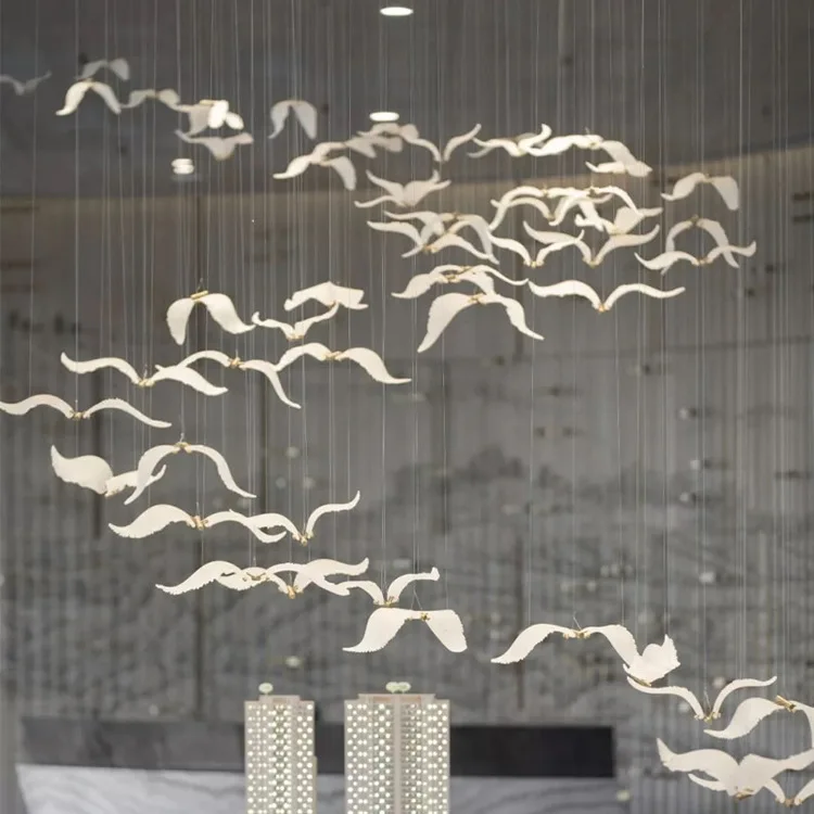 Art Hotel Project Creative Bird Chandelier Ceiling Light Villa Indoor Decoration Aisle Stair Sea Gull Wings Glass Chandelier