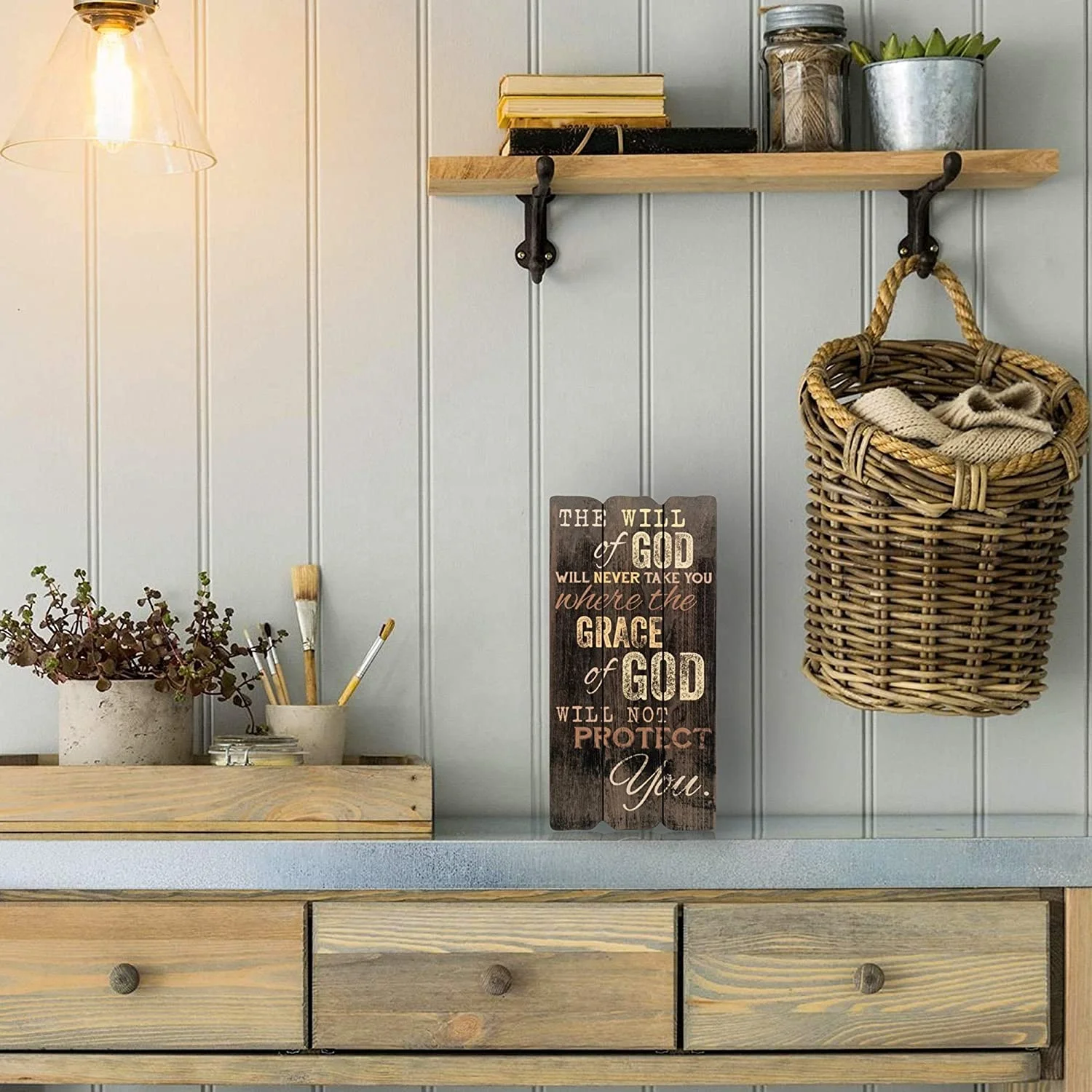 
The Will of God Grace of God 12 x 6 Small Fence Post Wood Look Decorative Sign Plaque 