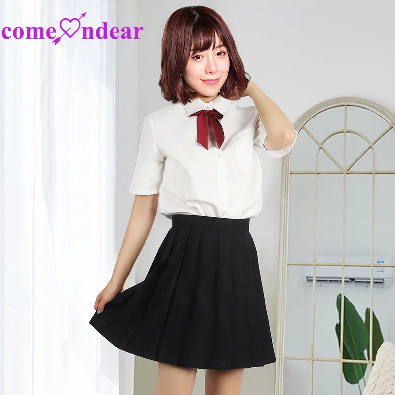 Japanese-Style School Student Uniform White Shirt Black Pleated Skirt Bow Tie Pure And Cute Erotic Lingerie Costume