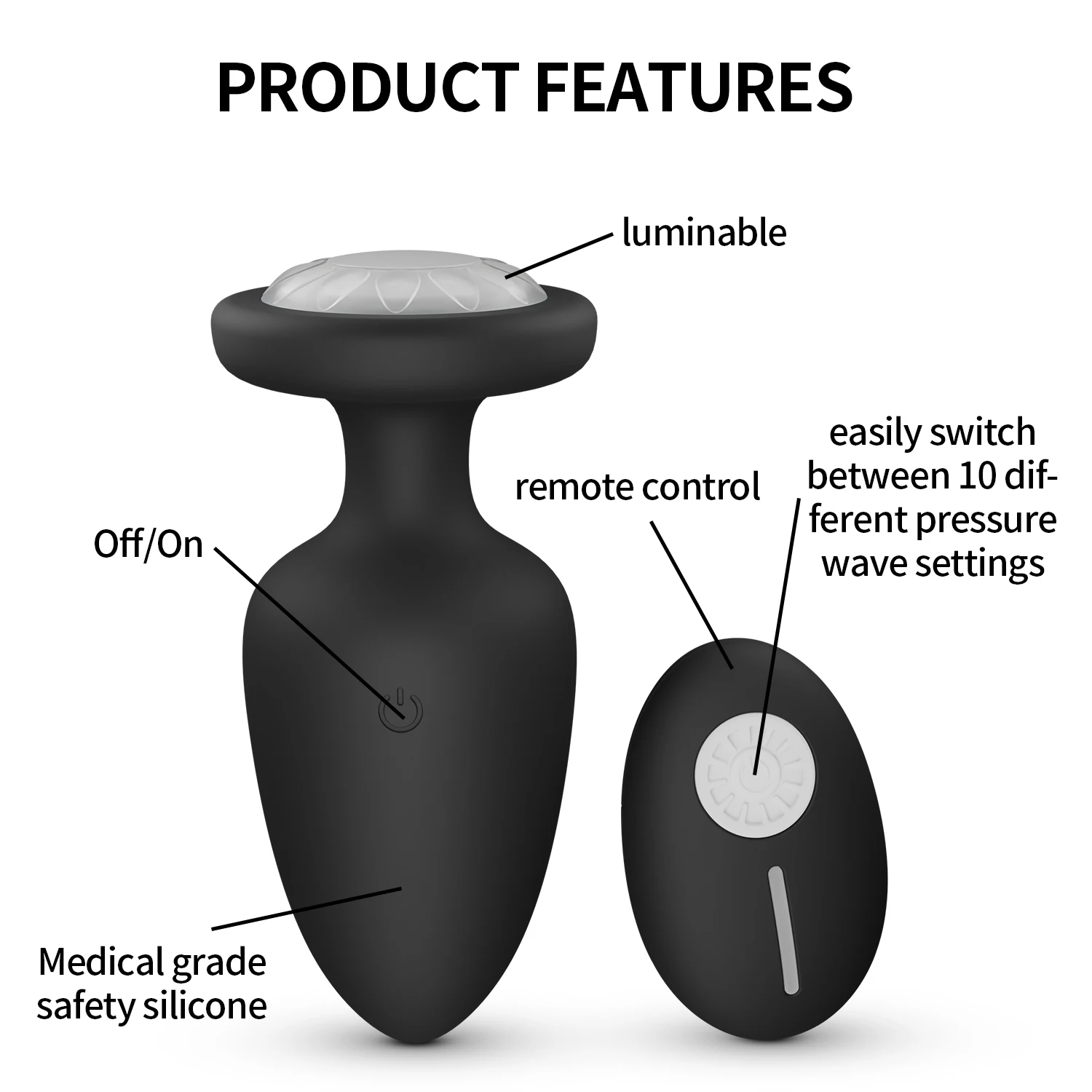 LED Light G-spot Anal Plug Silicone Anal Vibration Prostate Massager with Remote Control Adult Sex Toy for Men and Women Black
