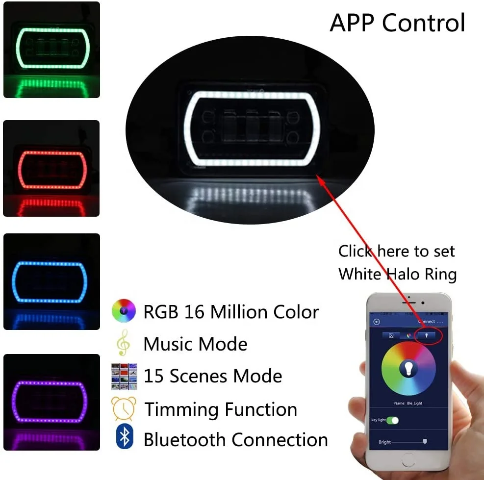 Прямоугольная светодиодная фара OVOVS 4x6 RGB Halo дюймов светодиодные фары для грузовика