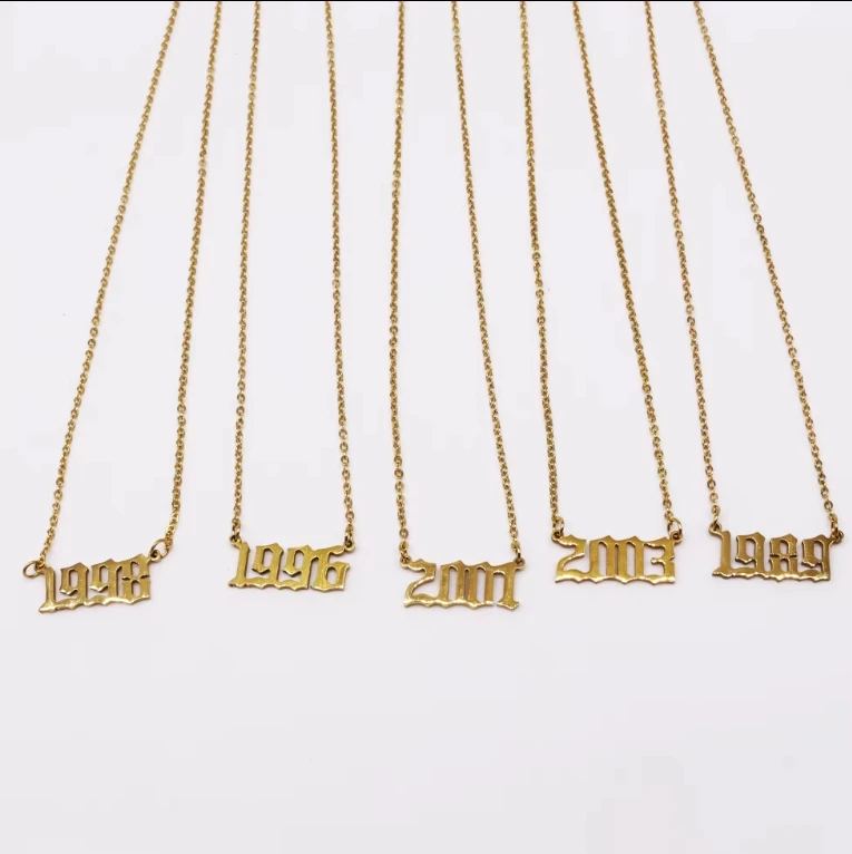 fashion jewelry birth year necklaces wholesale custom stainless steel 18K gold plated letter Pendant necklace for women Men