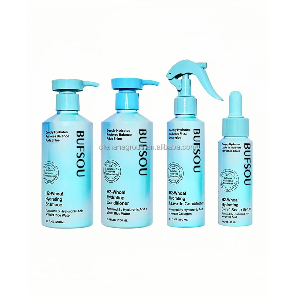 4 in 1 100% Vegan Organic Luxury Sulfate Free Hyaluronic Acid Hair Treatment Oil Conditioner Leave in Hair Care Shampoo Set