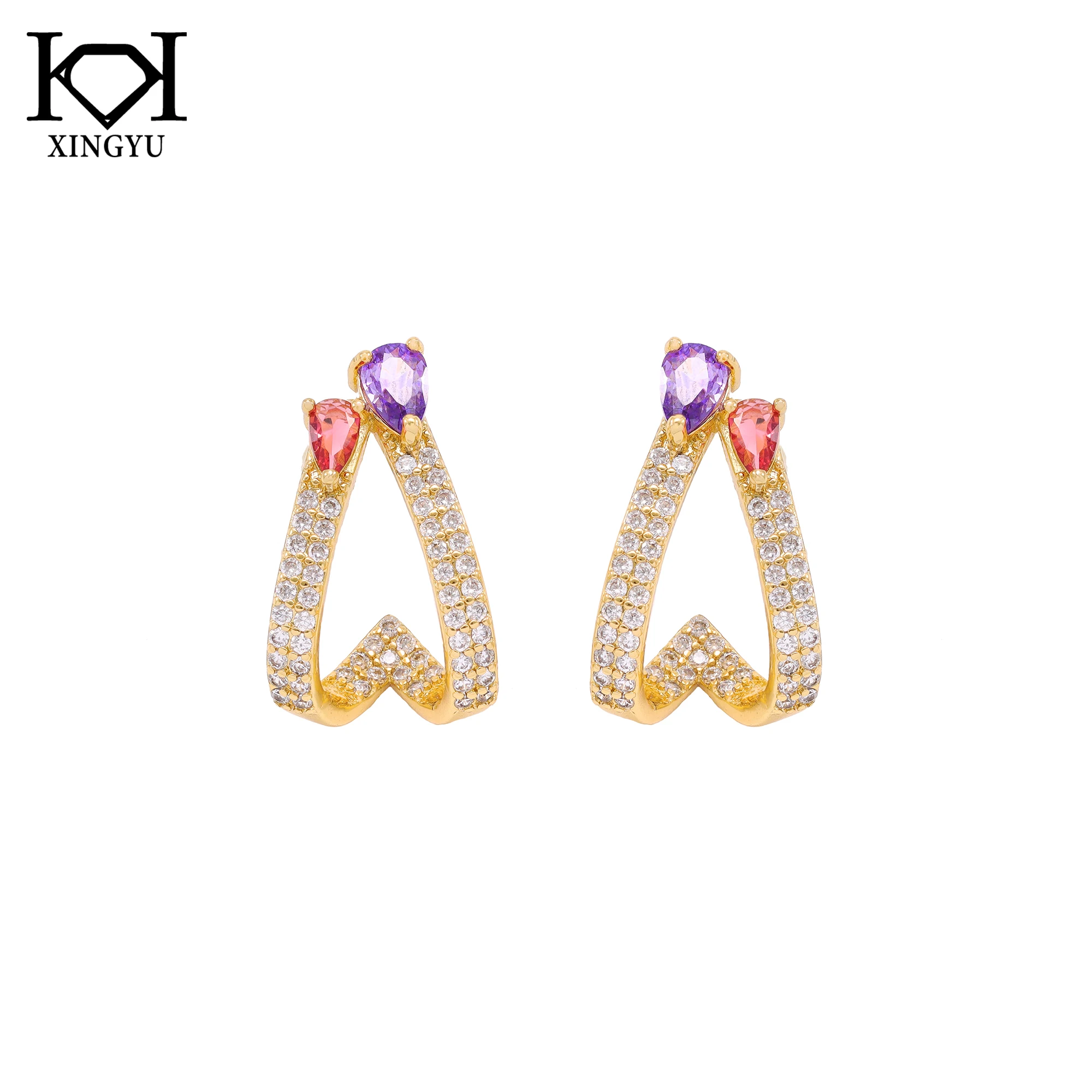 New Design Jewelry 18k Gold Plating Colorful Zircon Stud Earrings