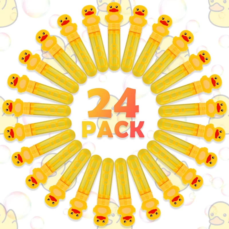 Kids Rubber Duck Toy Party Favors 24 PCS Outdoor Bubble Wands Birthday Gift Bath Toy Pool Duck Bubble Toys