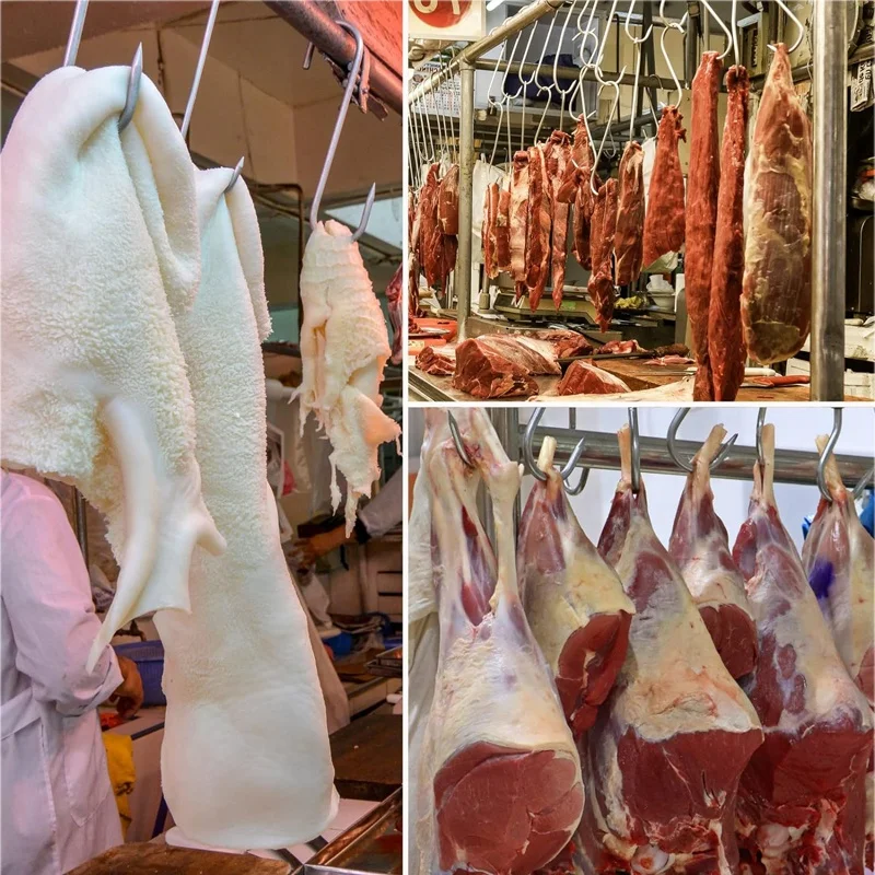 FULE Stainless Steel Butcher Supplies Flower Hook Hanging Flipper Rolling Rail Slaughter House Meat Hooks 12 mm for Butchering