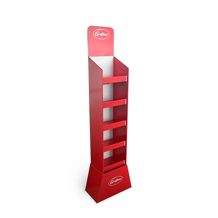 Customized Size Free Standing Corrugated Material Paper Biscuit Cardboard Display Shelf