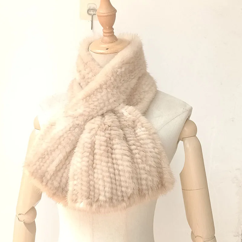 Hot Sale Lady Short Style 100% Genuine Fur Scarves Women Winter Knitted Real Mink Fur Scarf Shawl Natural Warm Mink Fur Scarf