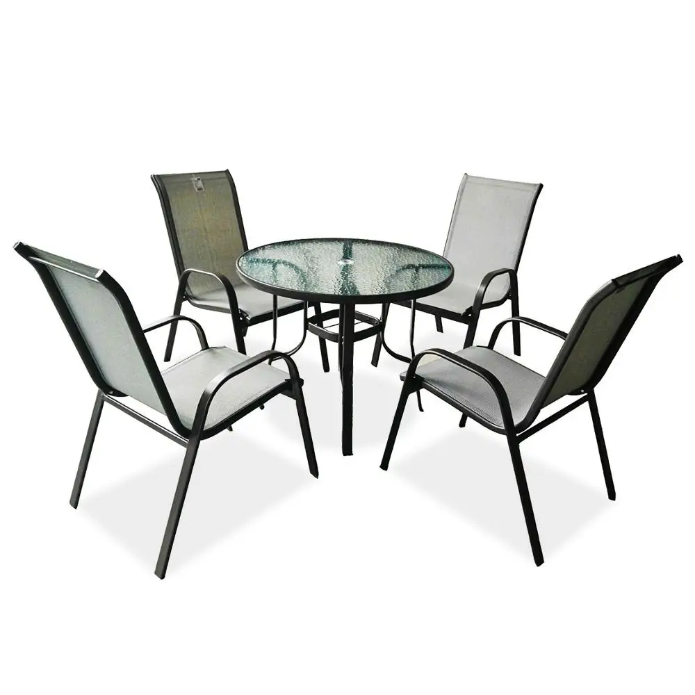 
5pcs Outdoor Sling Metal Hope Pro Garden Patio Furniture Funiture Seating Sitting Chair and Table Set of 4 with 4 Chairs 