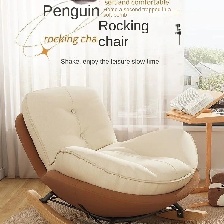 Single Adult Recliner Comfortable Thickened Wood Penguin Rocking Chair Living Room Bedroom Balcony Home Leisure Lazy Sofa Style