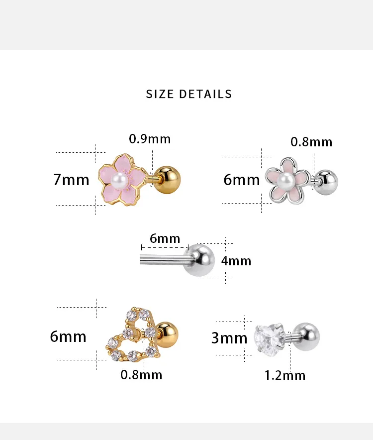 NUORO 1pair Colorful Flower Cartilage Earring Stud Mini Small Tragus Earring for Women Girls Ear Conch Rook Helix Piercing