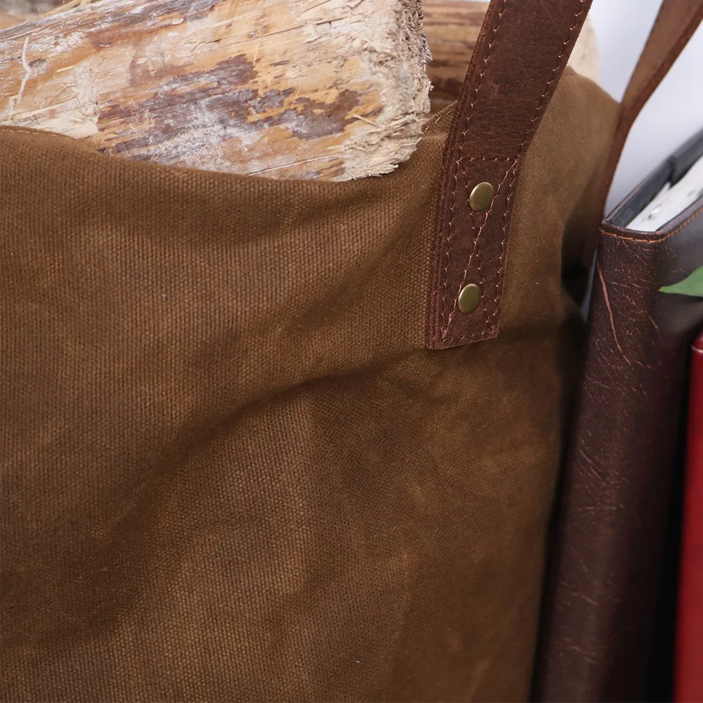 CHANGRONG пользовательская коричневая кожаная ручка Вощеная Холщовая Сумка для переноски бревен