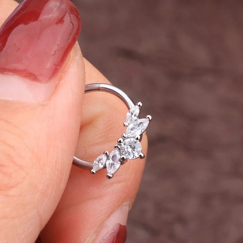 Wholesale 316l Surgical Steel 16G Silver Septum Cubic Zirconia  Clicker Hoop Earrings Nose Ring Original Septum Piercing