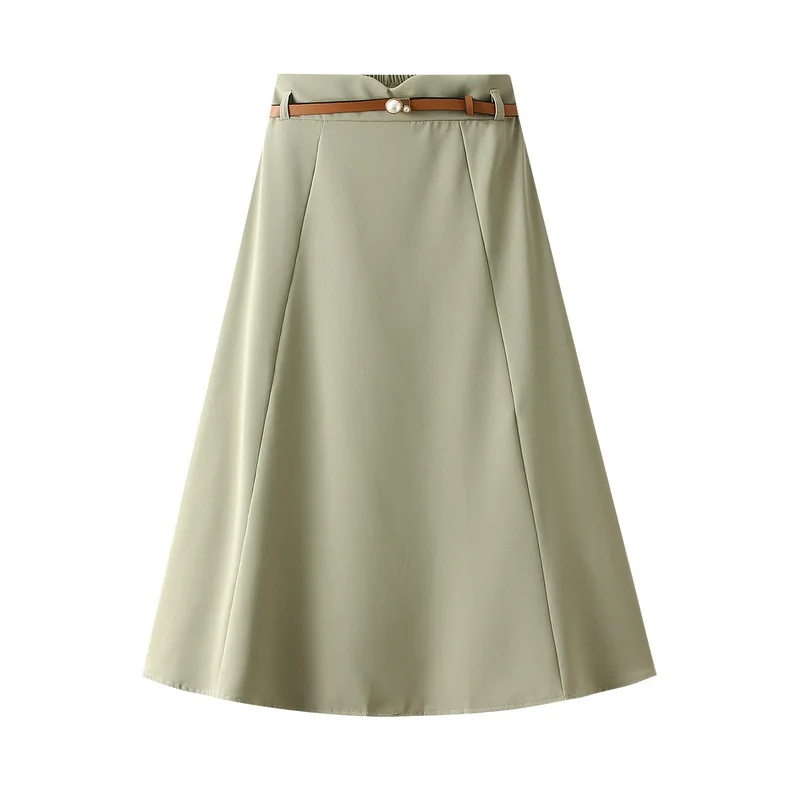 Spring new simple fashion A-line MIDI skirt with belt ladies formal skirts sexy beautiful girls wearing short skirts