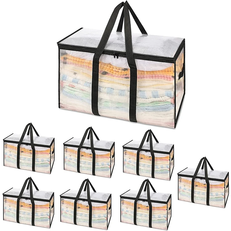 Heavy Duty Clear Moving Clothing Storage Totes PP Woven Moving Bag With Zipper