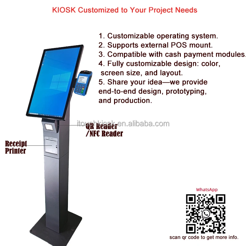 ITK Restaurant Wall Table Self Order Pos System Self Service Ordering Payment Ticket Kiosk With Thermal Printer QR Code Scanner