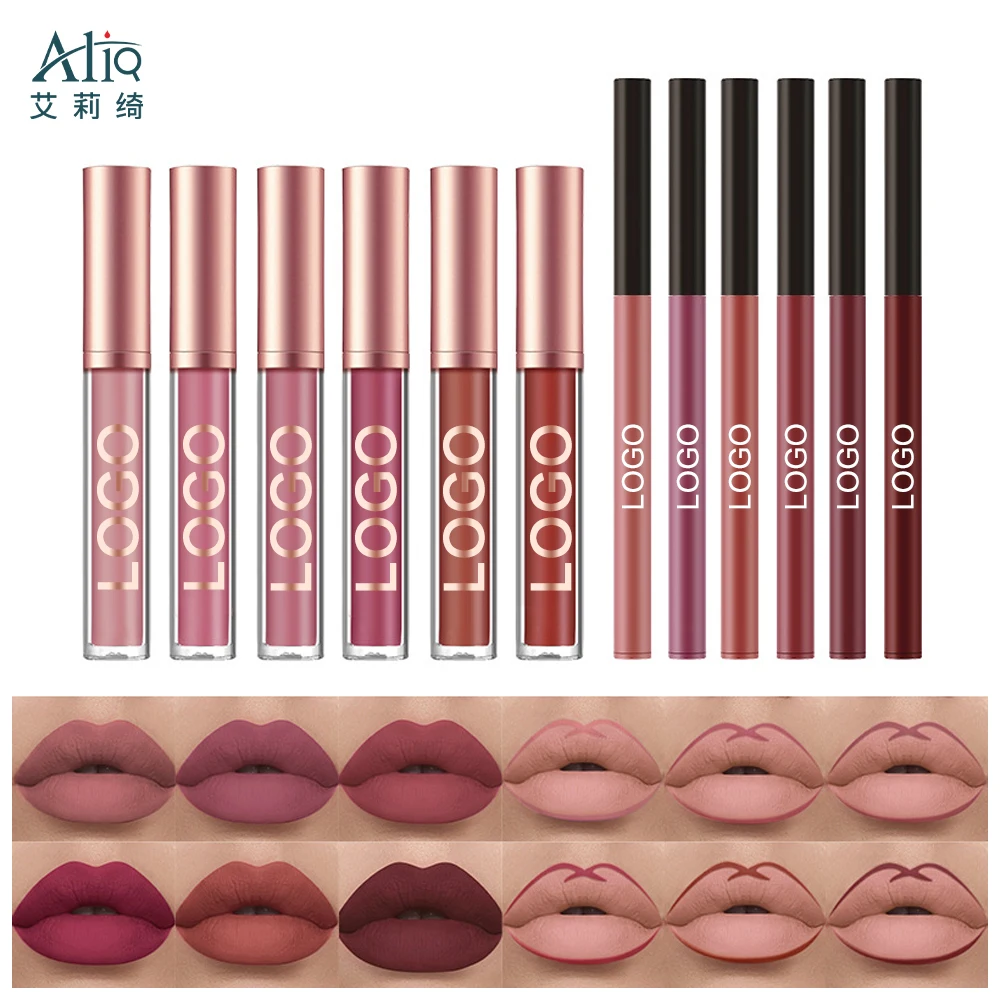 Lip Liner Private Label Waterproof Makeup Highly Pigmented Smooth Velvety 12 Popular Colors Lip Gloss Lip Liner 2 In 1 Set