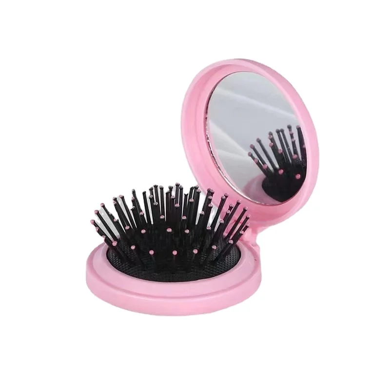 OEM accept  Detangling Travel Hair Combs Mini folding pocket pop-up hair brush personalized pocket Air Cushion comb with mirror