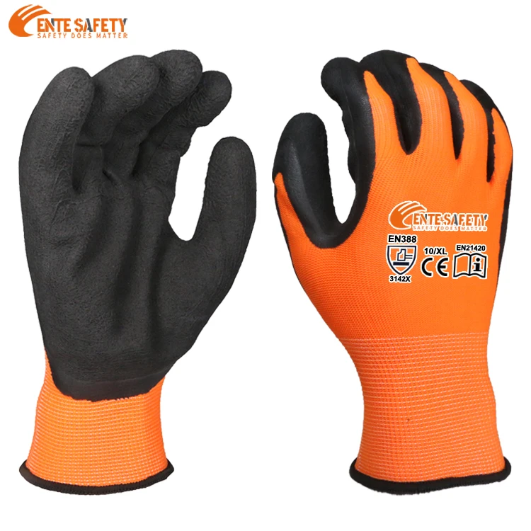 ENTE SAFETY High Quality Durable Orange Latex Safety Industrial Gloves Construction Working Glove