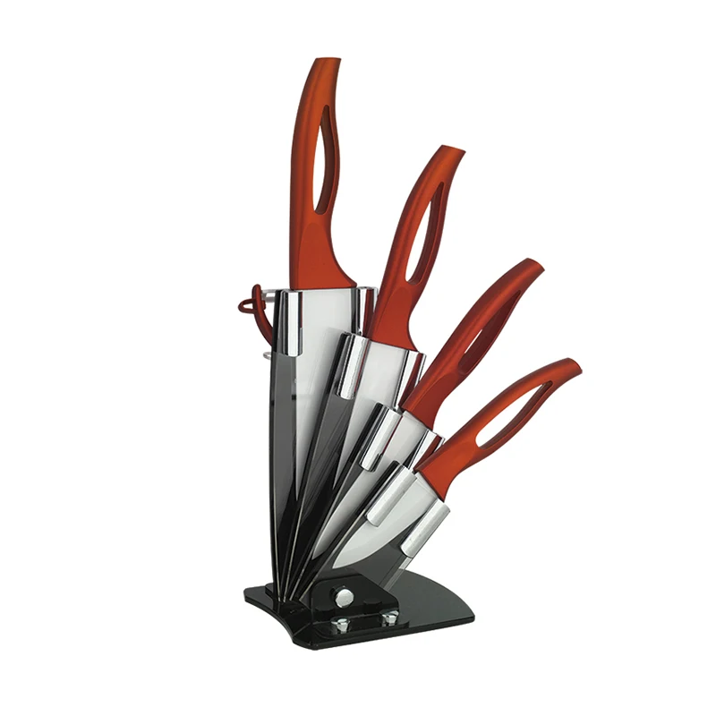 
3456 inch Plastic hollow handle ceramic kitchen knife set with acrylic holder 