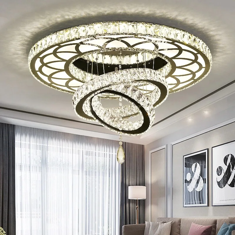 creative shape Lustre circle ceiling light hotel Modern Luxury k9 clear crystal ceiling lamp