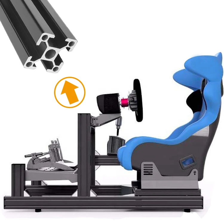 Sim racing game simulator cockpit extrusion aluminum silver black anodized 6063-T5 industrial profile for sim racing frame