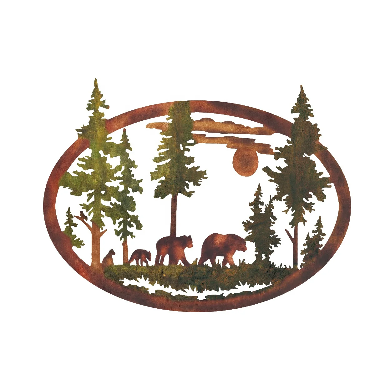 Deer Bear Mountain and Trees Metal Wall Art Indoor Outdoor Wall Decoration