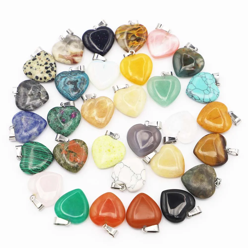 Hot Sale Natural Crystal Stone Heart Shaped Pendant Agate Pendant Necklace Accessories DIY Gemstone Pendants