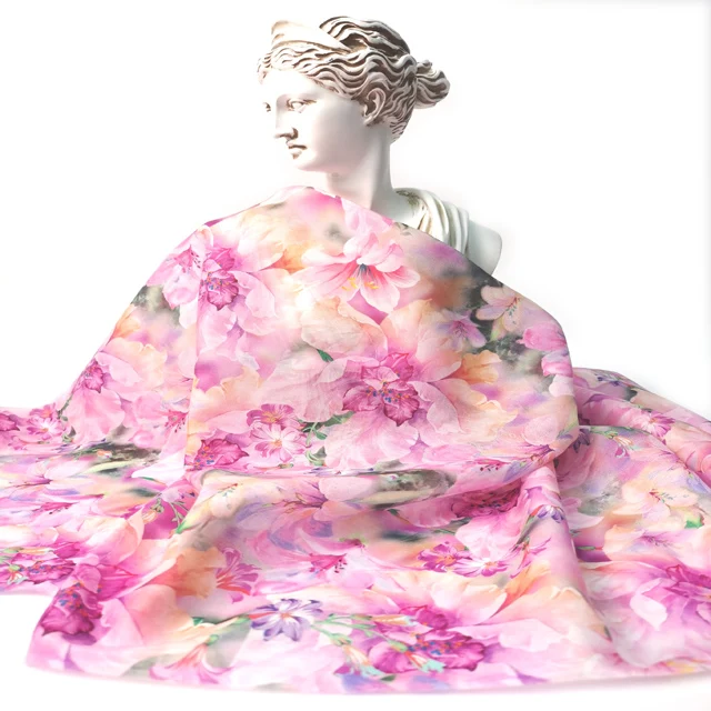 Professional factory supply fresh floral patterns silk  cotton mixed print fabric