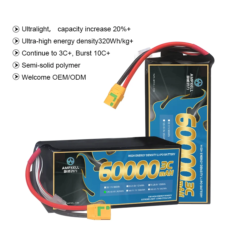 Solid-state battery drone 60000mah 75ah 90ah  EXE high density lipo battery semi solid state drone battery pack OEM factory