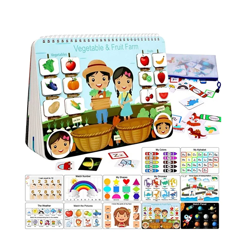 Busy Book for Kids, Montessori Toys for Toddlers Autism Sensory Educational Toys 12 Pages Toddler Preschool Activity Binder