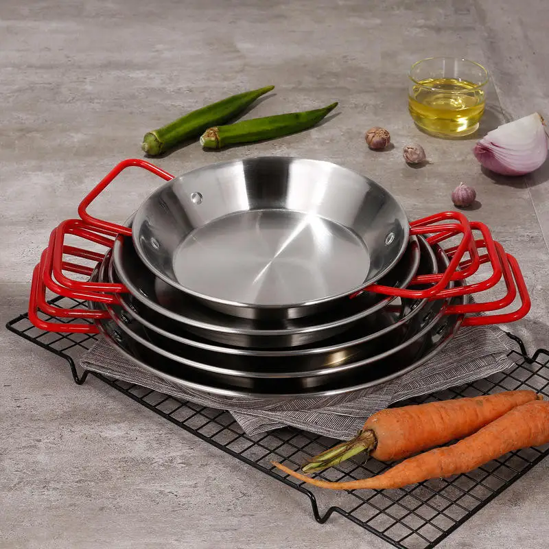 High Quality Stainless Steel Gold Silver Non Stick Kitchen Cookware Seafood Pot Paella Pan Mini Flat fry pan