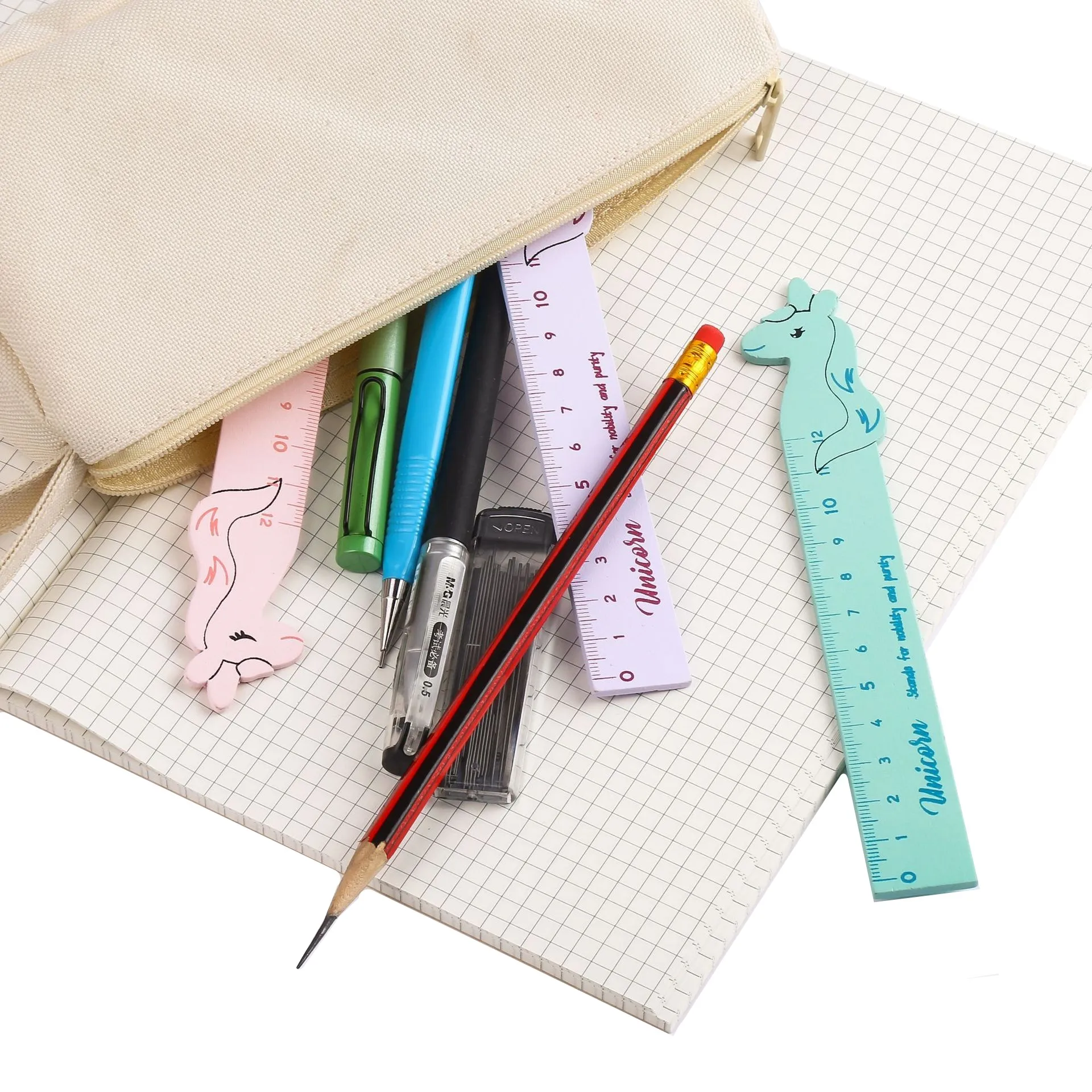 Многофункциональный Универсальный Креативный дизайн для детей девочек канцелярские товары подарок Единорог деревянная прямая