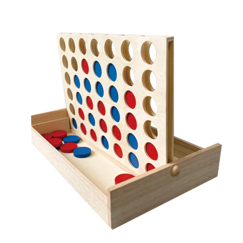 Wood 4 In 1 Row Indoor Travel Folding Line Up 4 Game for Kids and Adults Family Chess Classic Fun Toy Board Game  Four In A Row