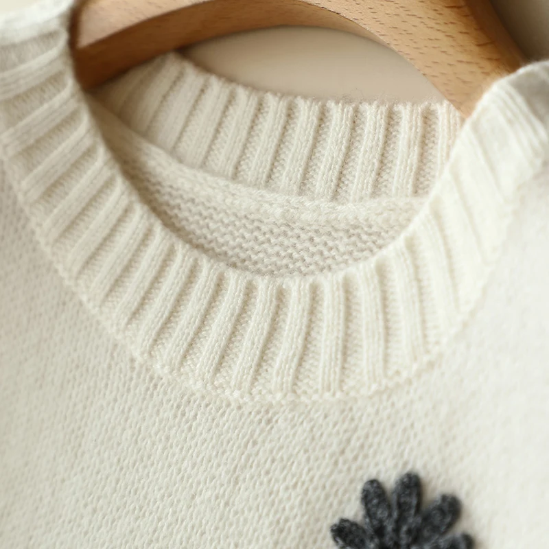 cashmere wool sweater high quality embroidery ladies furry mink oversized long sleeve cashmere sweaters