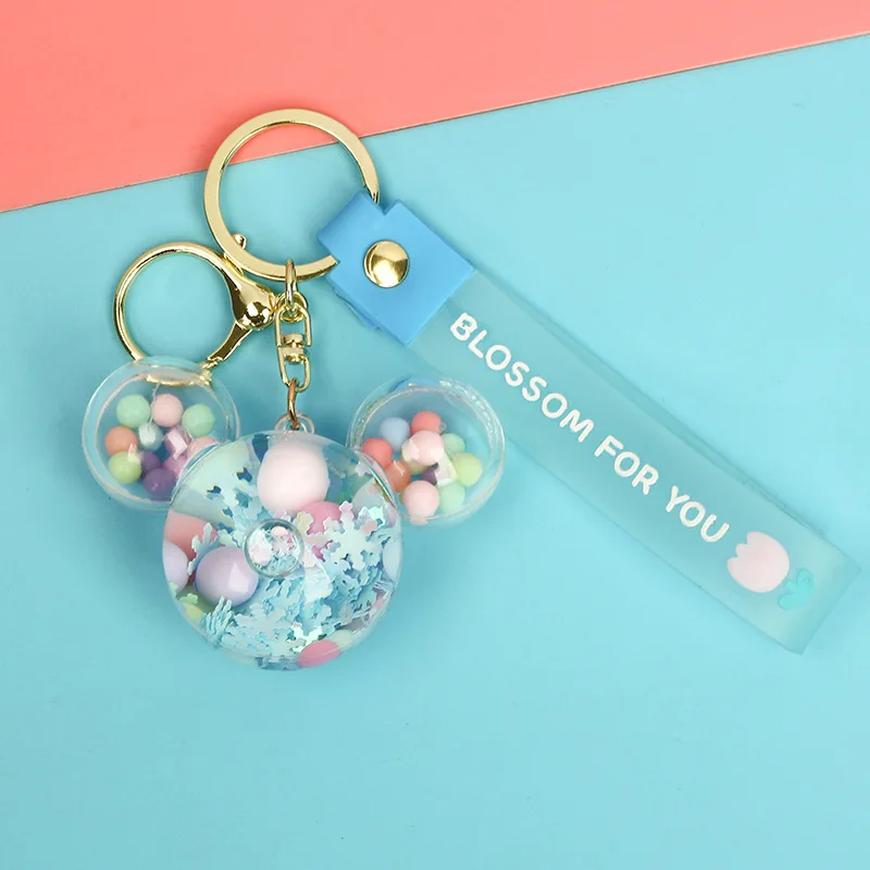 Wholesale Oil Pearl Mickey Head Flowing Sand Keychain Pendant Buckle Personalized Book Bag Acrylic Doll Pendant