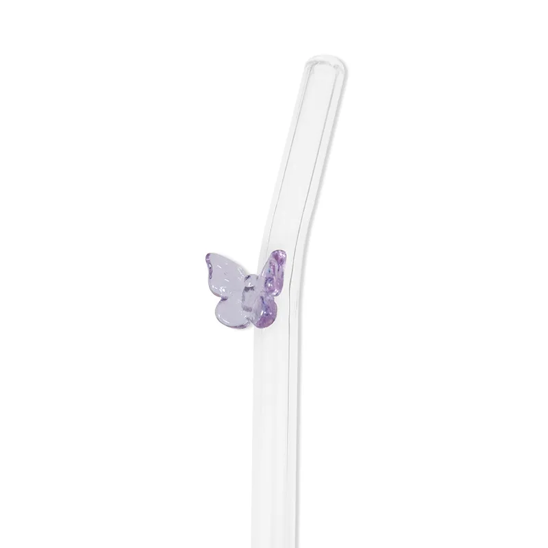 Custom Flower Straight Bent Borosilicate Glass Tube Drinking Reusable Straws for Party Favors Bar