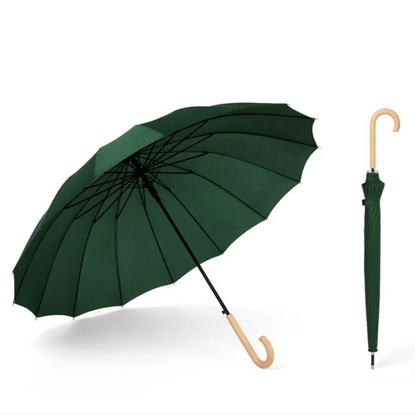 High quality custom logo straight handle slap-up umbrella carved golf umbrella wood handle umbrella with logo