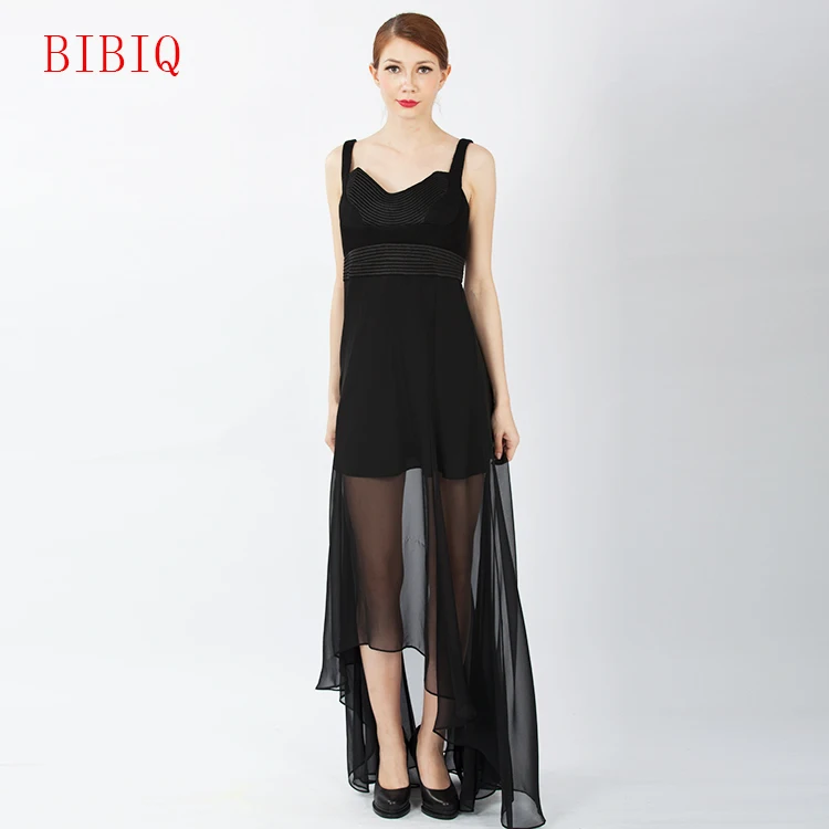 
European design high quality black sleeveless chiffon evening dress 