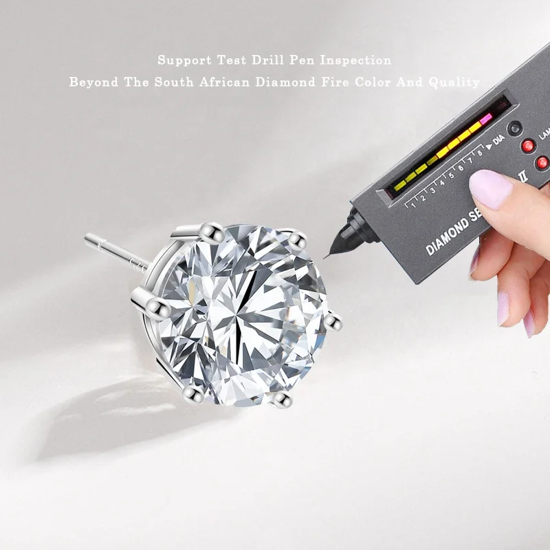 3mm-8mm 4 Prong Classic Moissanite Stud Earrings 925 Sterling Silver VVS Diamond Luxury Hip Hop Jewelry Earrings For Men Women