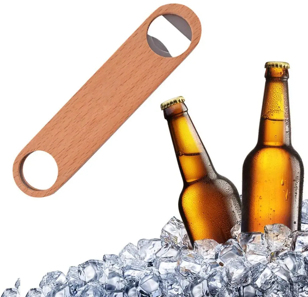 Wholesale Custom logo Promotional Wood Flat Beer Bottle Opener High Quality Vintage Bar Tools Wooden Handle Wine Beer Openers
