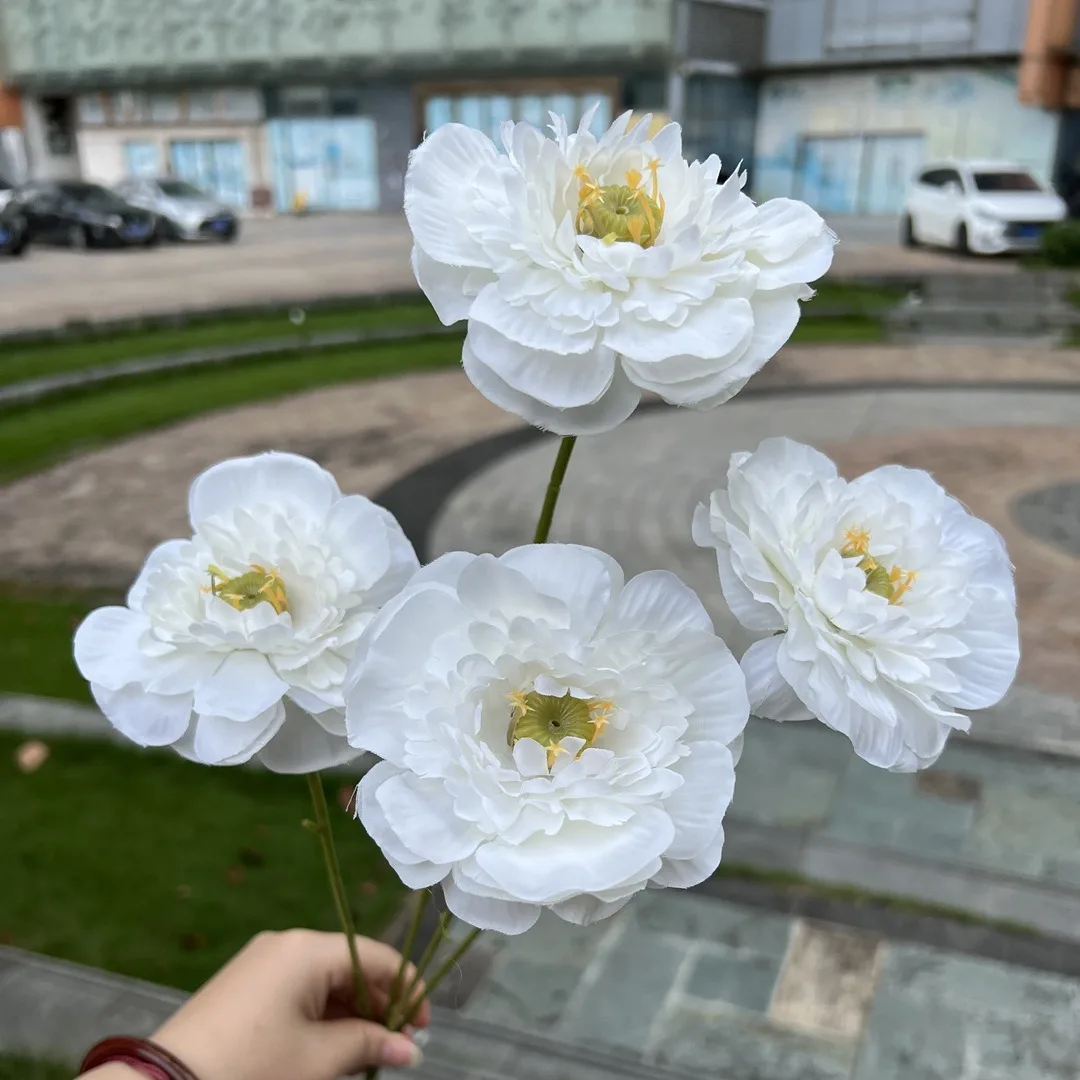 New Yellow Dew Lotus Artificial Flowers Christmas Green Wedding Factory 4 Sunshines Leafless Green Road Lead Backing Trade Shows