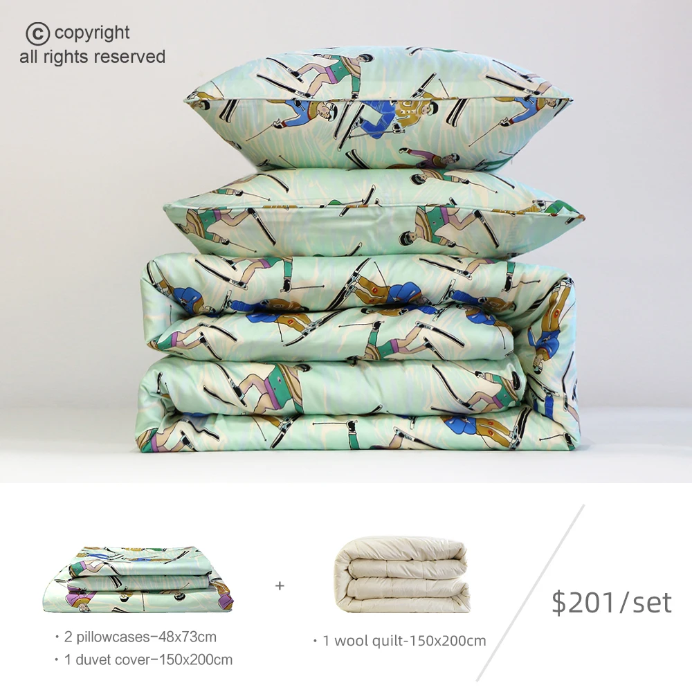 Мгновенная отправка набор из 100% хлопкового стеганого одеяла и шерстяного для детей с цифровой печатью 800TC