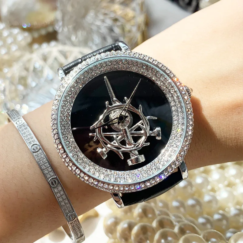 Eskeem New Arrival High Quality Personalized Large Dial Ladies Watch Trend Fashion Full Diamond Belt Watch