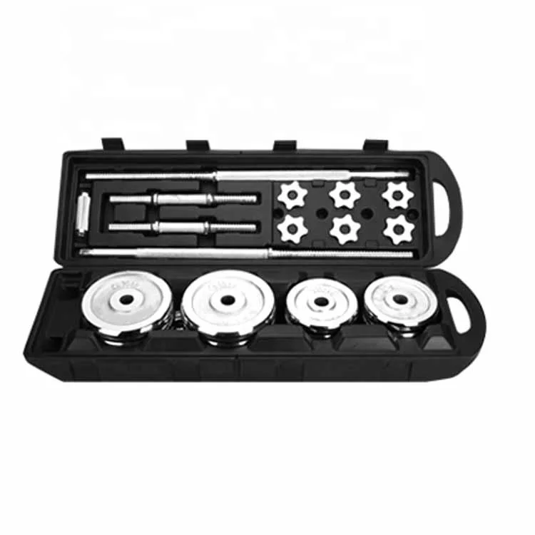 Wholesale gym equipment  fitness chromed adjustable 50kg Barbell and Dumbbell set