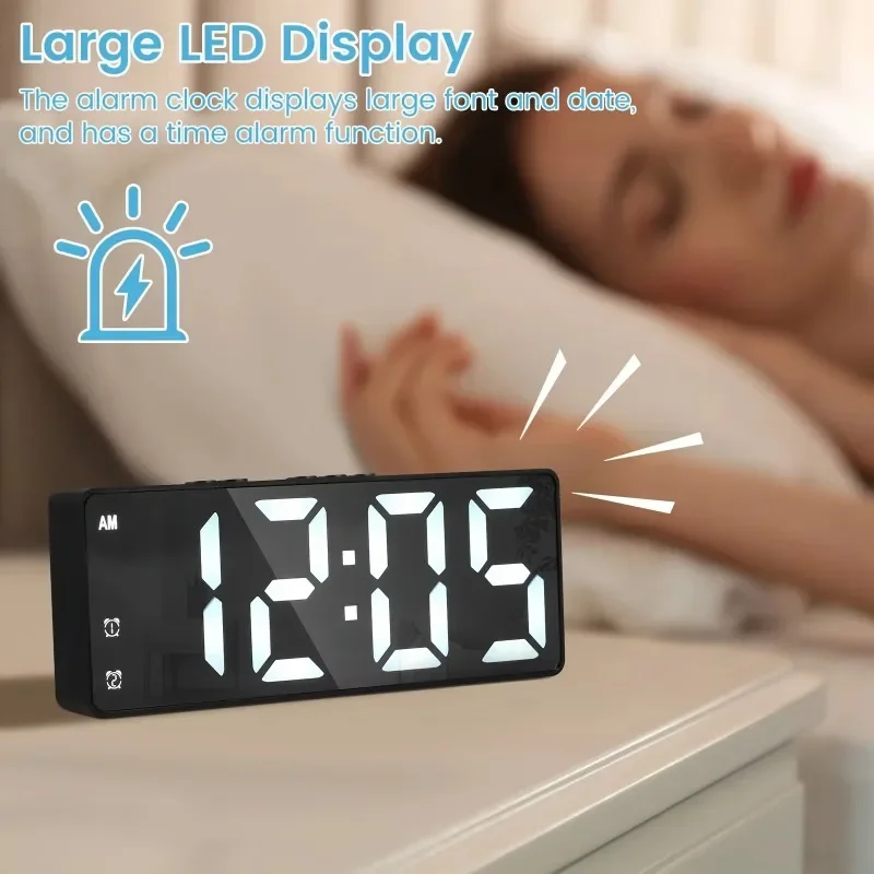 Digital Alarm Clock LED Alarm Clock Electronic Digital Clock Voice Control Dual Silent 12/24H Dual Alarm Temperature Silent Home