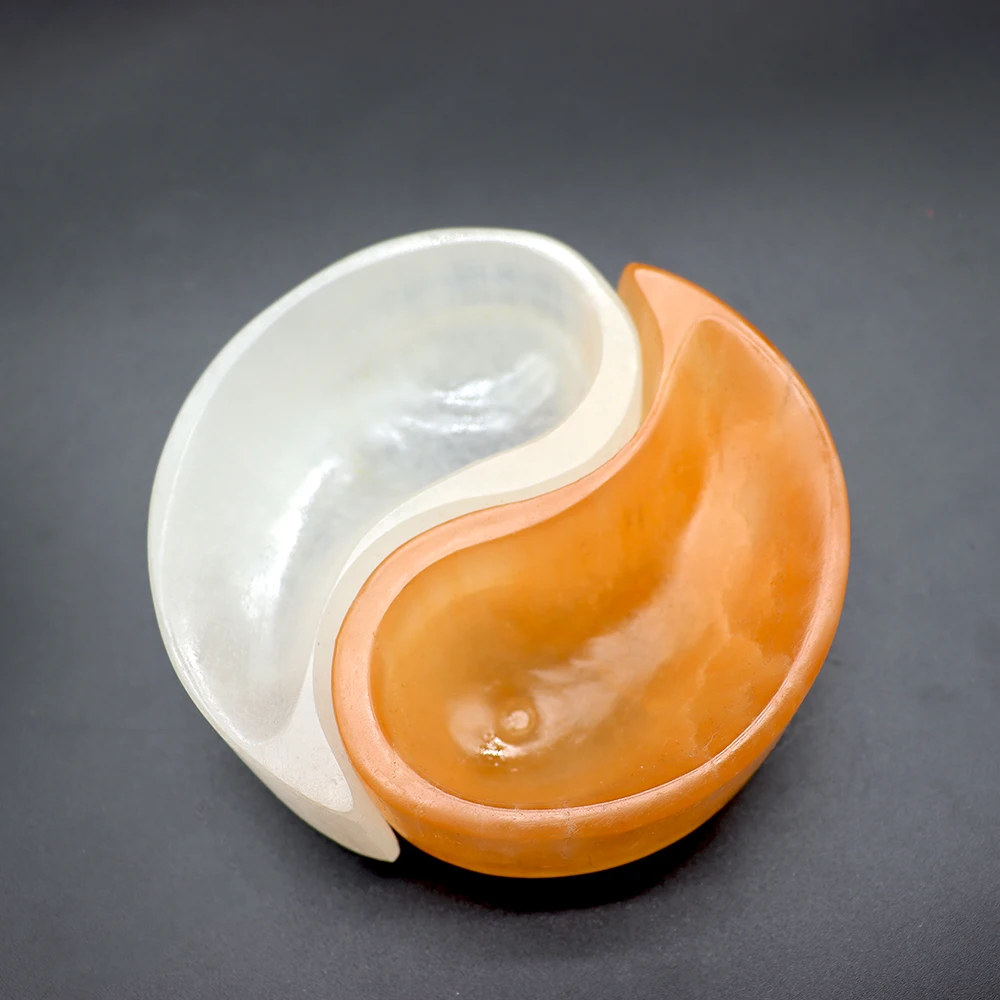 White and orange natural selenite stone processing high quality taiji selenite crystal bowl for decoration