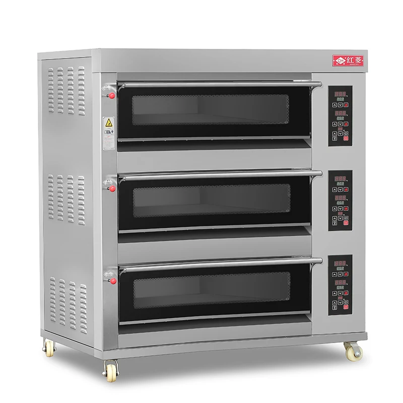 HLY-306-NM 3 Decks 6 Trays Full Glass Industrial Gas oven Bakery Oven for Sale