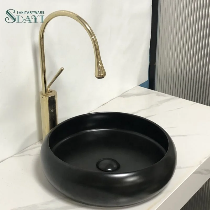 new design round shape sink bathroom washbasin ceramic matt black colors wash basin with low price