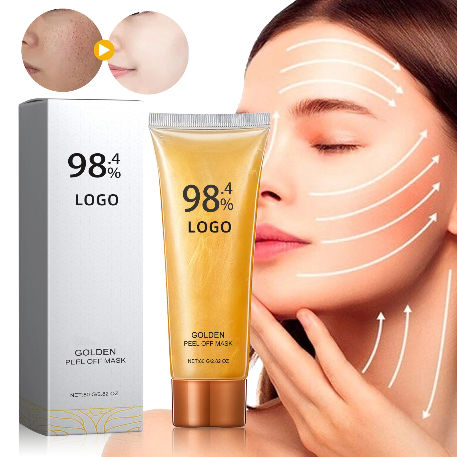 Custom Logo 24K Face Masks Exfoliator Cleansing Pore Oil-control Moisturizing Anti-aging Remove Blackhead Face Peel Off Mask